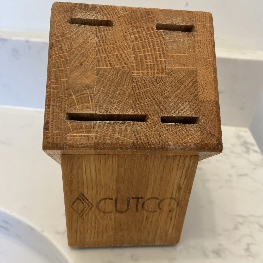 CUTCO‎ Solid Oak Wood Butcher Block 4 Slot Knife Holder Made in USA